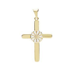 Lund Copenhagen Marguerit kors Vedhæng - forgyldt med hvid emalje 25x19 mm