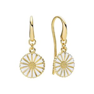 Lund Copenhagen Marguerit ørehænger i forgyldt med hvid emalje