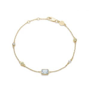 Mads Z Aurora 14 kt. guld armbånd med Topas, Peridot og perle