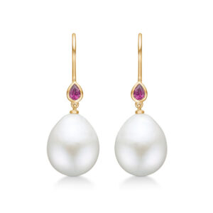 Mads Z Teardrops perleøreringe med perle og granat