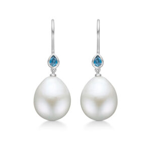 Mads Z Teardrops sølv perleøreringe med blå topas