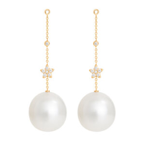 OLE LYNGAARD Shooting Stars perle ørevedhæng 18 kt guld med 14 brillanter (par)