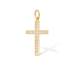 OLE LYNGGAARD 18 kt. guld kors vedhæng med 17 brillanter