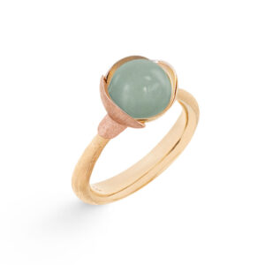 OLE LYNGGAARD Lotus ring str. 1, 18 kt guld med rosaguld blade, akvamarin