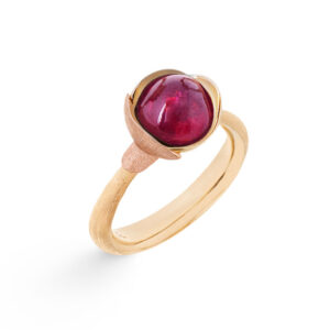 OLE LYNGGAARD Lotus ring str. 1, 18 kt guld med rosaguld blade, pink turmalin