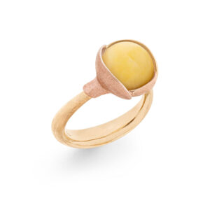 OLE LYNGGAARD Lotus ring str. 2 - 18 kt guld, blade rosaguld med rav