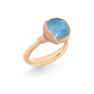 OLE LYNGGAARD Lotus ring str. 2 - 18 kt guld, blade rosaguld sky blue topas