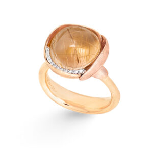 OLE LYNGGAARD Lotus ring str. 3 i guld/rosaguld med rutilkvarts og 13 brillanter