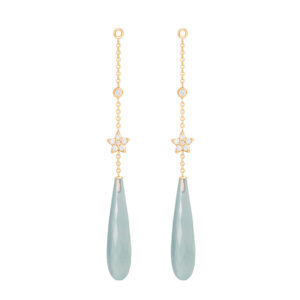 OLE LYNGGAARD Shooting Stars ørevedhæng 18 kt. guld med akvamarin og diamanter (par)