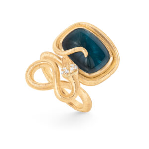 OLE LYNGGAARD Snakes Ring i 18 kt. guld med blå topas og 6 brillanter