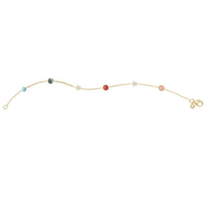 Ole Lynggaard Armbånd shooting 18 karat rødguld med mix af sten turkisperle, LBT, rød koral og rosa koral, 2 stjerner.