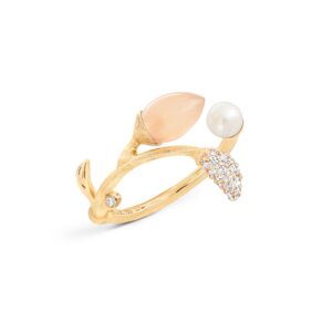 Ole Lynggaard Blooming ring i guld med brillanter, månesten og perle