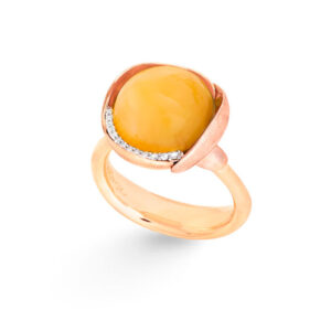 Ole Lynggaard Ring Lotus str. 3 - 18 karat rødguld - blade rosaguld med rav og brillanter