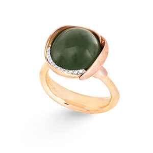 Ole Lynggaard Ring Lotus str. 3 - 18 karat rødguld - blade rosaguld med serpentin cabochon 13 brill.
