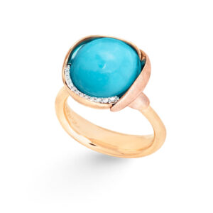 Ole Lynggaard Ring Lotus str. 3 - 18 karat rødguld - blade rosaguld med turkis cabochon 13 brill.