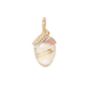 Ole Lynggaard Vedhæng stort Lotus 18 karat rødguld - blade rosaguld rutilkvarts dråbe 12 brill.