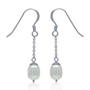 Perleøreringe med hvid ferskvandsperle - 34mm - pr par