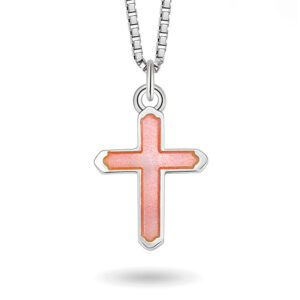 Pia & Per børnehalskæde med stavkors i sølv, rosa