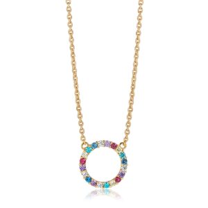 Sif Jakobs Biella Grande cirkel halssmykke i forgyldt med farvede zirkoner
