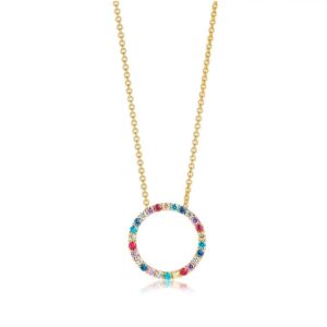 Sif Jakobs Biella cirkel halssmykke i forgyldt med farvede zirkoner