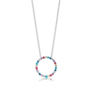 Sif Jakobs Biella cirkel halssmykke i sølv med farvede zirkoner