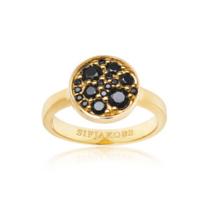 Sif Jakobs Novara forgyldt ring med rund top med sorte zirkoner