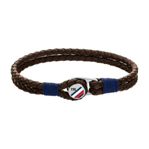 Tommy Hilfiger brun flettet læderarmbånd i med stål logo lås