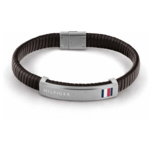 Tommy Hilfiger brun snoet læderarmbånd med stål magnetlås