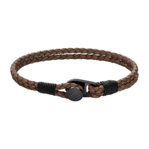 Tommy Hilfiger flettet læderarmbånd i brun med sort logo lås