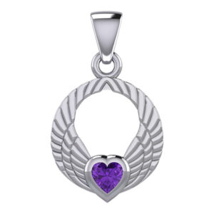 Vedhæng Englevinger - med Ametyst hjerte - 23mm - u/kæde