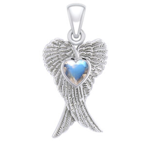 Vedhæng Englevinger - med Månesten hjerte - 26mm - u/kæde