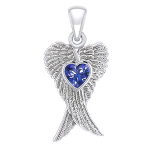 Vedhæng Englevinger - med Safir hjerte - 26mm - u/kæde