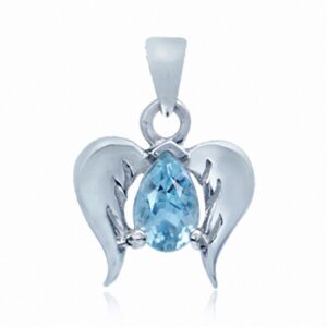 Vedhæng Englevinger og Blå Topas - 15mm - u/kæde