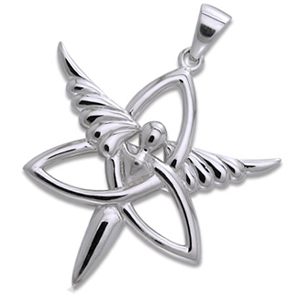 Vedhæng med Engel og Triquetra - Treenighedssymbolet - 47mm - u/kæde