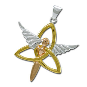 Vedhæng med Engel og Triquetra - Treenighedssymbolet - 47mm - u/kæde