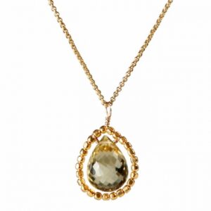 Vedhæng med Lemon Topas - 27mm - m/ kæde