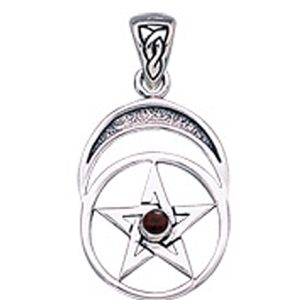 Vedhæng med Pentagram og Rød Granat - 26mm - u/kæde