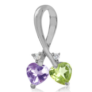 Vedhæng med Peridot og Ametyst- 18mm - u/kæde