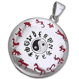 Vedhæng med Yin Yang og den Kinesiske dyrekreds - 38mm - u/kæde