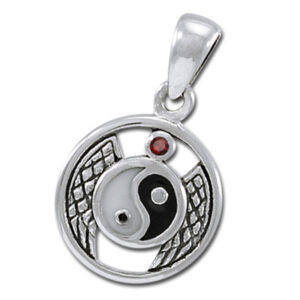 Yin Yang vedhæng med Rød Granat - u/kæde