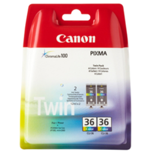 2-pak 4-i-en farve blækpatron - Canon 36 - 2x12ml.
