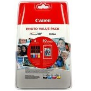 4-Pak B/C/M/Y 551XL patroner + 50 ark fotopapir - Canon - 4x11ml