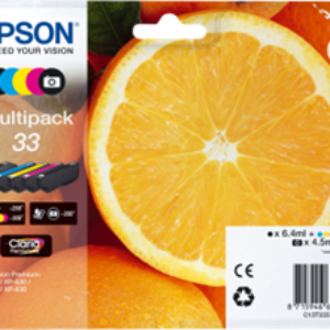 5-Pak B/FB/C/M/Y patroner - Epson 33 - 1x6,4+4x4,5 ml
