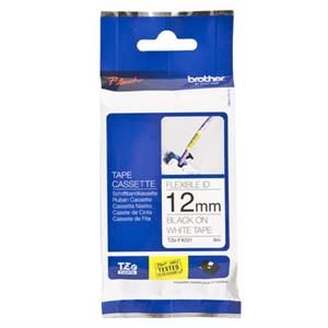 Brother flexi tape 12 mm. sort / Hvid (laminerede) 8 m. pr. rl.