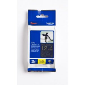 Brother tape 12 mm. Guld på Blå Satinbånd - 4 m