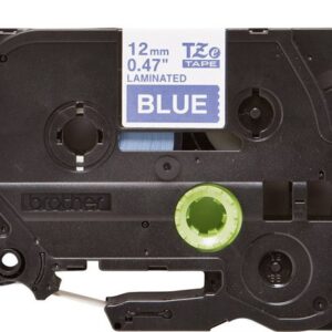Brother tape 12 mm. sort tekst / BLÅ tape (laminerede) 8 m. pr. rl.
