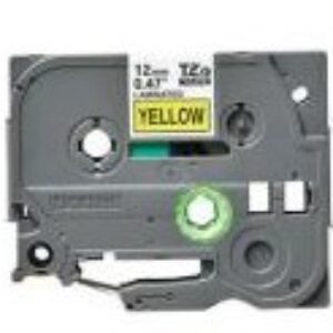 Brother tape 12 mm. sort tekst / gul tape (laminerede) 8 m. pr. rl.