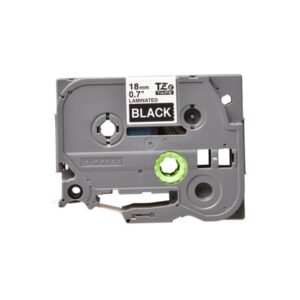 Brother tape 18 mm. hvid tekst / sort tape (laminerede) 8 m. pr. rl.