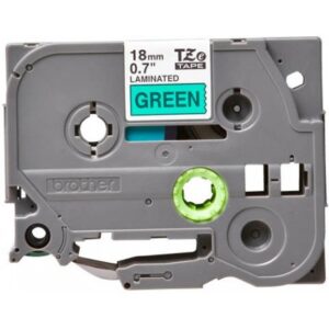 Brother tape 18 mm. sort tekst / grøn tape (laminerede) 8 m. pr. rl.