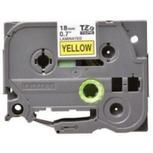 Brother tape 18 mm. sort tekst / gul tape (laminerede) 8 m. pr. rl.